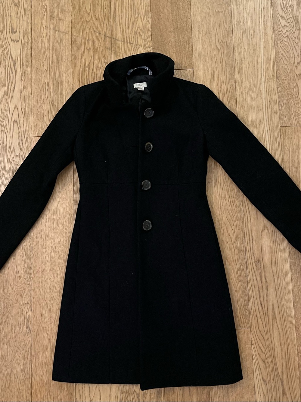JCrew Black Wool Blend Lady Coat 00 Holiday 2014 Standing Collar Classic B4106